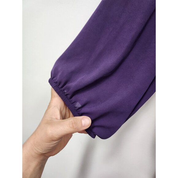 ALYX Womens Blouse Top Size 1X Purple Embellished 3/4 Sleeve Wrap Glam Timeless - Picture 3 of 10